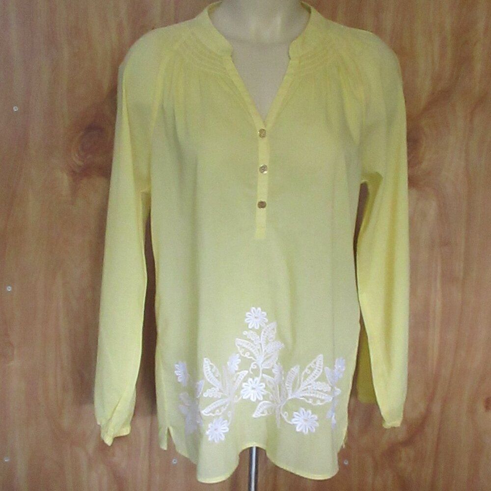 LILLY‎ PULITZER Elsa Soft Yellow Floral Embroidered Top Sz S Cotton Shirt Blouse